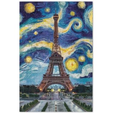 Imagem de Torre Eiffel Paris Quebra-cabeça estrelado 1000 peças adultos decoração de arte pintura personalizada família diversão quebra-cabeças família elefante branco presentes, 75 x 40 centímetros