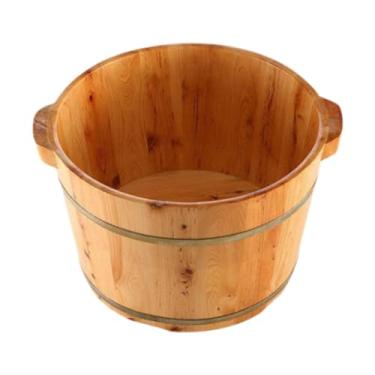 Imagem de Zialofi Banhos de pés Banheira de pés de madeira, com alça Madeira maciça Bacia de pés de madeira feita à mão