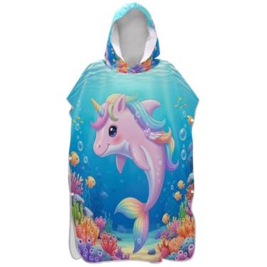 Imagem de Joisal Roupão de trocador fofo de unicórnio e golfinho para adultos poncho de surfe toalhas de banho com capuz reutilizáveis homens mulheres poncho com capuz