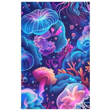 Imagem de Joisal Panos de prato decorativos coloridos de água-viva oceano roxo verde para cozinha toalhas de mão de chá fofos panos de prato panos de prato finos de secagem rápida 45 x 71 cm, pacote com 4