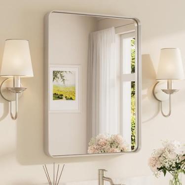 Imagem de TETOTE Espelho de níquel escovado 61 x 81 cm para banheiro sobre a pia espelho emoldurado de metal moderno casa de fazenda para entrada da sala de estar (horizontal/vertical)