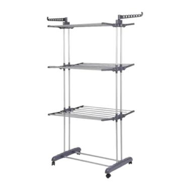 Imagem de Varal De Chão 3 Andares Para Roupas e Calcinhas 4 Rodas Dobrável Reforçado e Portátil(Cinza)
