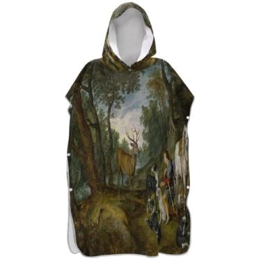 Imagem de Joisal Poncho de surfe reutilizável para adultos trocador de roupas de banho de praia com capuz cenário de pintura famosa poncho adulto unissex com capuz