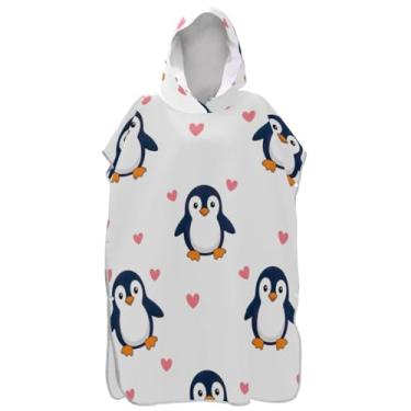 Imagem de Joisal Roupão branco com estampa de pinguim fofo para adultos, poncho de surfe, praia, capuz, toalha, floral, vestível, masculino, feminino, poncho com capuz