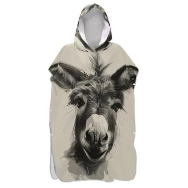 Imagem de TSENQUE Lindo poncho de surfe com estampa animal de burro para adultos trocador de roupa de praia com capuz toalha de banho unissex poncho adulto com capuz