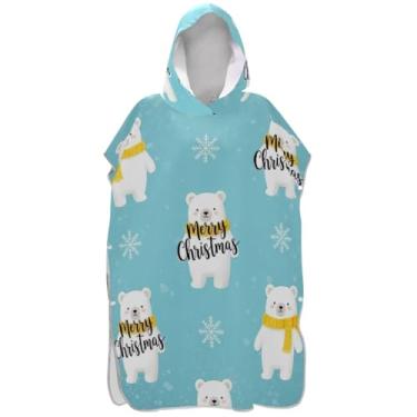 Imagem de Joisal Roupão para troca de poncho de surfe azul com ursos de Natal fofos para adultos, toalha de banho com capuz, ponchos de praia leves para homens
