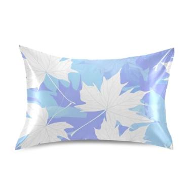 Imagem de Fronhas de cetim branco claro azul pastel folhas de bordo impressão personalizada resfriamento padrão queen king fronha cama presentes de vida saudável king size 101,6 cm x 50,8 cm