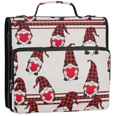 Imagem de Organizador profissional de fichário com zíper, 3 fichários de 3,8 cm, anel D fofos, gnomos, buffalo, xadrez, pasta de portfólio com alça com alça de ombro para escola, 34,5 x 31,5 x 9 cm