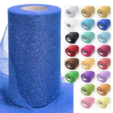 Imagem de Rolos de tecido de tule com glitter azul royal, 15 cm x 50 metros de fita de carretel brilhante, rede de lantejoulas para bricolage saia tutu decoração de casamento chá de bebê festa de aniversário