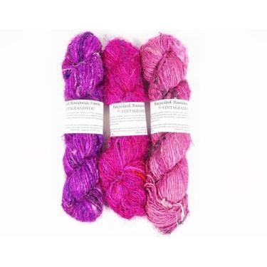 Imagem de Vintageandyou Fio de seda de banana reciclado - Pacote com 300 g | novelo de fibra natural fiado à mão para projetos de tricô, crochê, tecelagem e artesanato - Fio de arte suave feito de fibras de