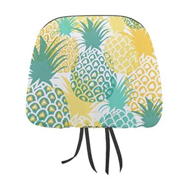 Imagem de Textura de abacaxi turquesa amarela sem costura em branco 1 peça capa protetora universal para assento de carro, capa macia para encosto de cabeça de carro, acessórios de decoração para a maioria dos