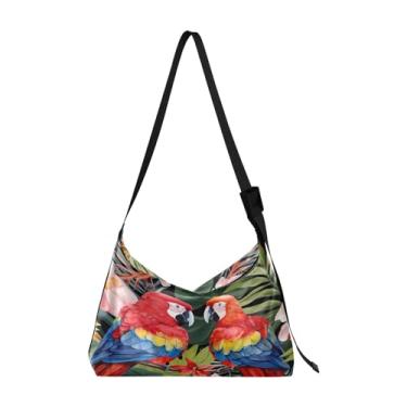 Imagem de Bolsa Hobo de ombro leve Nebula and Stars, bolsa tiracolo de couro, bolsa tiracolo masculina de couro, Papagaios e flores tropicais - 6, One Size