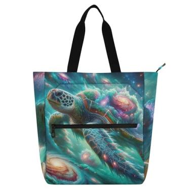 Imagem de Sacola feminina tartaruga marinha galáxia para trabalho, lona, praia, escola, bolsa de tecido, para amantes de livros, presentes