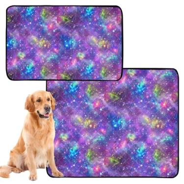Imagem de Almofadas de xixi laváveis para cães, universo colorido, estrelas, azul, reutilizável, tapete absorvente para animais de estimação, tapete impermeável para cercadinho para cães, médio + grande