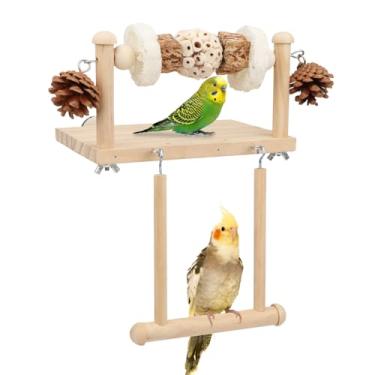 Imagem de Litewoo Plataforma de madeira para pássaros, brinquedos de mastigar para pássaros, academias, suportes de exercícios, pendurar papagaio, poleiros balançando, acessórios para gaiola de conure