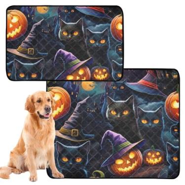 Imagem de TSENQUE Almofadas laváveis para xixi para cães, Halloween, gatos, abóbora, gato, almofada reutilizável à prova d'água para cães, absorventes de cachorro, almofadas de penico, pequenas x 3 unidades