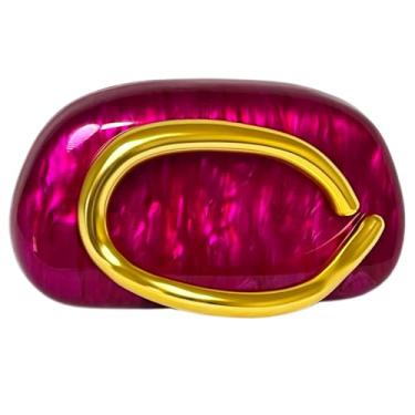 Imagem de Bolsa clutch de acrílico feminina clássica redonda para noite bolsa vintage de metal para guidão para festa de casamento e formatura., Acrílico rosa vermelho