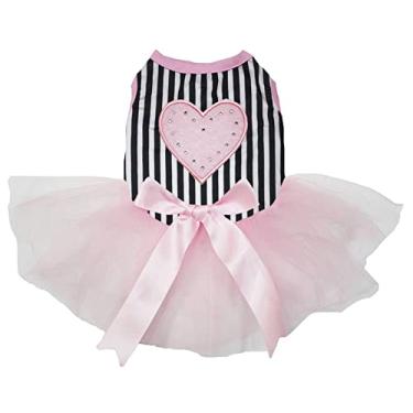 Imagem de Petitebella Vestido de cachorro com coração rosa claro (listras rosa-choque/rosa, GGG)