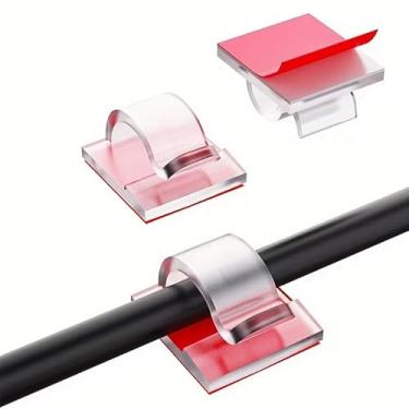 Imagem de 30 clipes de cabo adesivos atualizados para gerenciamento de cabos para PC, clipe de luzes de Natal para uso interno/externo, 30 peças transparentes