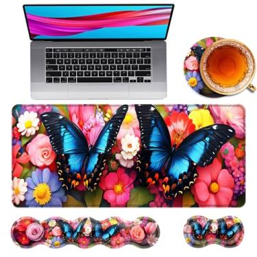 Imagem de TOEMZTFT Mouse pad grande e descanso de pulso para teclado, almofada de mesa para teclado e mouse, mouse pad grande 4 em 1 com suporte de pulso, tapete de mesa para jogos de estudo de escritório em