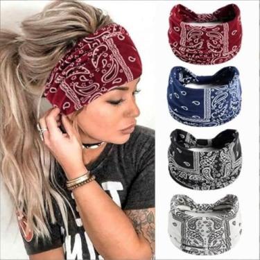 Imagem de 4 peças de faixa elástica para cabelo com abas largas, estampa paisley, turbante, para ioga, corrida, esportes, acessórios de cabelo elegantes