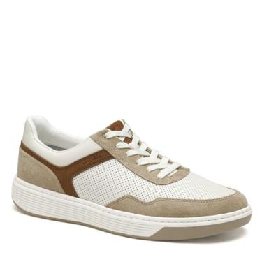 Imagem de Johnston & Murphy Tênis masculino Dawson Moctoe U-Throat, Couro branco de flor integral/camurça acastanhada, 41