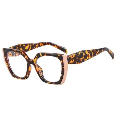 Imagem de Óculos de Sol Femininos Estilo Olho de Gato com Lentes Poligonais e Degradê Transparentes, Proteção UV400 e Tamanho Masculino (Estampa de Leopardo Bege Transparente)