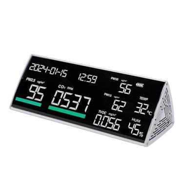 Imagem de Generic Medidor de Qualidade do Ar Interno, Testador de Mesa 9 Em 1 PM2.5 PM1.0 PM10 CO2 TVOC Temperatura Umidade Hora Data Exibição, Com Bateria Recarregável, para Home Hotel