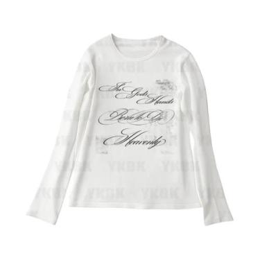 Imagem de Camiseta Cropped De Manga Longa Feminina Y2K Punk Gótica Vintage Casua