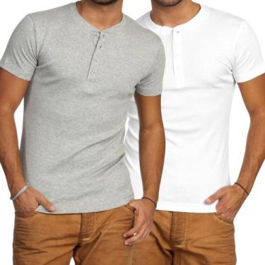 Imagem de Kit 2 Camiseta Henley Canelado Masculina 4 Botões Slim M Curta - J Sil