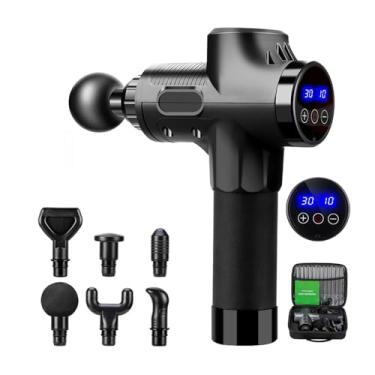 Imagem de Pistola Massageadora Eletrica Massagem e relachamento muscular profissional com 6 peças Preto Com Estojo portatil