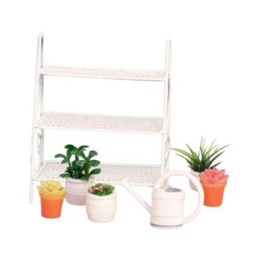 Imagem de YIJU Acessórios para Casa de Bonecas, Móveis para Casa de Bonecas, Mini Prateleira para Plantas, Kit de Enfeites, Escala 1:12, Branco
