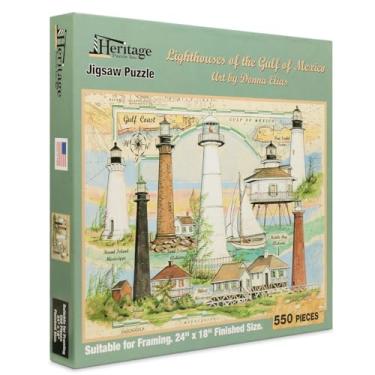 Imagem de Heritage Puzzle – Lighthouses of The Gulf of Mexico by Donna Elias – 550 Piece Lighthouse Puzzle for Adults – Lighthouse Jigsaw Puzzles for Women and Men – Gulf Coast Art