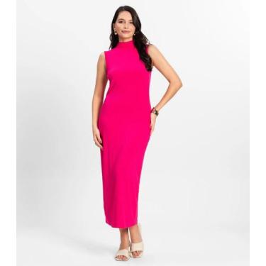 Imagem de Vestido Midi Ribana Canelada Rovitex Rosa, G, Rosa