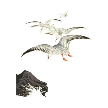 Imagem de Pintura Em Tela Vintage De Peixe Dourado, Lótus, Coruja E Grulla, Arte