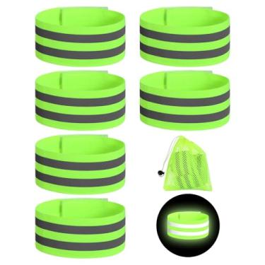 Imagem de APLZGMG 6 peças de faixas refletivas para caminhadas noturnas com bolsa de armazenamento, faixa de braço refletiva elástica e faixa de tornozelo para corredores, pulseiras refletivas ajustáveis para