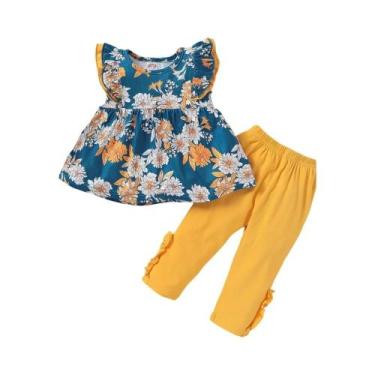 Imagem de Conjunto De Roupas Para Meninas Bebê 2 Peças, Camiseta Sem Mangas Com 