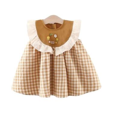 Imagem de Vestido de verão para meninas, algodão, xadrez, sem mangas, vestido fl