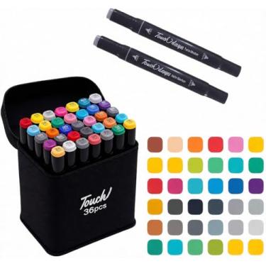 Imagem de Kit 36 Canetas Marcadores Artísticos Ponta Dupla | Marcador Permanente Álcool (Fina 1mm / Chanfrada 6mm) | Estojo Incluso | Ideal para Ilustração, Mangá, Design, Lettering e Desenho