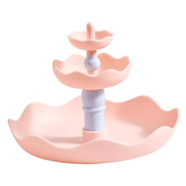 Imagem de Dynwave Bandeja de joias de 3 níveis, porta-brincos, prateleira elegante para decoração, porta-colares, porta-objetos para maquiagem, porta-pulseiras para, Rosa