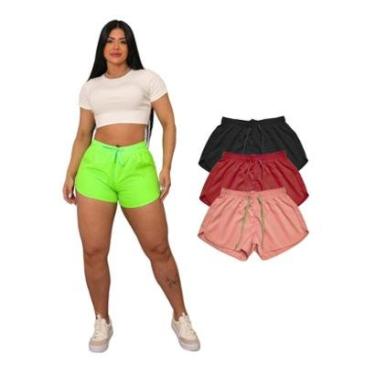 Imagem de Kit Com 3 Short Tactel Liso Feminino Com Elástico e Cordão-Feminino