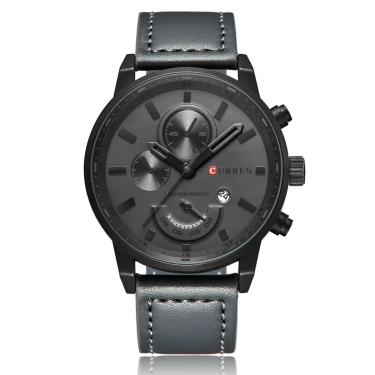 Imagem de Relógio Masculino Original Curren Pulseira De Couro Aço Inox - Cinza-escuro-Unissex