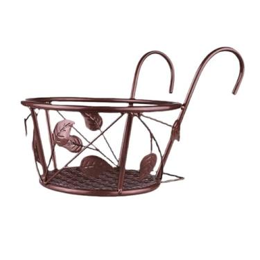Imagem de Cesta de pendurar ao ar livre para plantas prateleiras de ferro cerca varanda vasos de flores redondos suporte de plantador pendurado decoração de jardim (dourado)