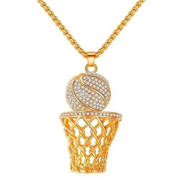 Imagem de Colar punk legal de basquete futebol hiphop aço inoxidável corrente grossa zircão cúbico amizade casal fãs de esportes joia memorial para homens e mulheres, Zinco, Sem Pedra Preciosa