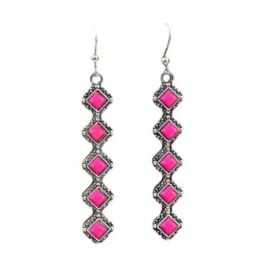 Imagem de Brincos longos de turquesa para mulheres, losango ocidental, turquesa, com contas, boêmio, vintage, joia boêmia tribal ocidental, Liga de aço, Sem pedra preciosa