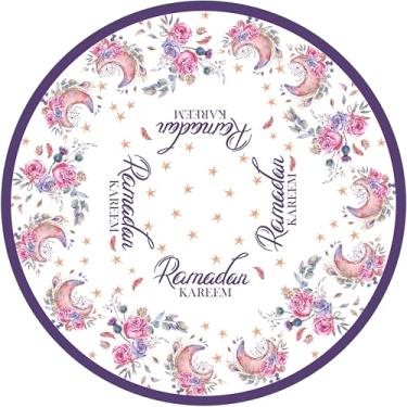 Imagem de XCHI Toalha de mesa redonda em aquarela luas flores estrelas Ramadan Kareem toalha de mesa para jantar em ambientes internos e decorações de festa em casa 170 x 177 cm