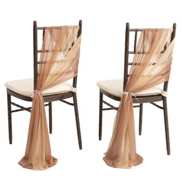 Imagem de Ling's Moment Capa de faixa de cadeira de chiffon para casamento, decoração de corredor, tecido drapeado, sem rugas, com laço, 16 peças, luva dourada amêndoa para festa, cerimônia, recepção, arranjo