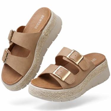 Imagem de BKWHDAY Sandálias femininas plataforma plataforma bico aberto fivela tira no tornozelo 2026, Marrom claro, 40