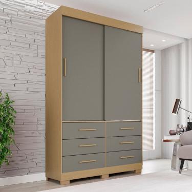 Imagem de Guarda-roupa com Pés 2 Portas 6 Gavetas Luana Jequitibá/Granizo