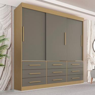 Imagem de Guarda-roupa Casal 3 Portas 9 Gavetas Luana Jequitibá/Granizo